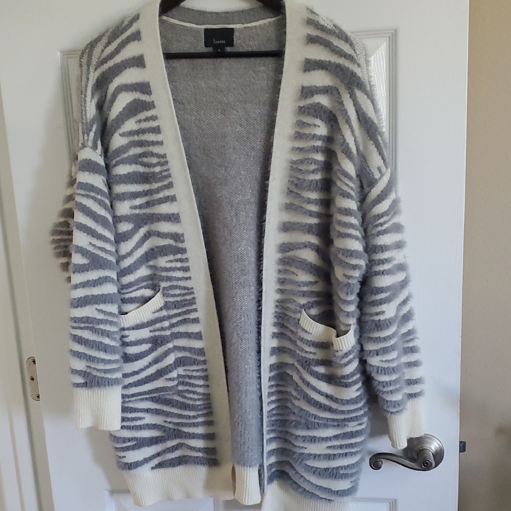 Lumiere Zebra Striped Gray and Cream Cardigan